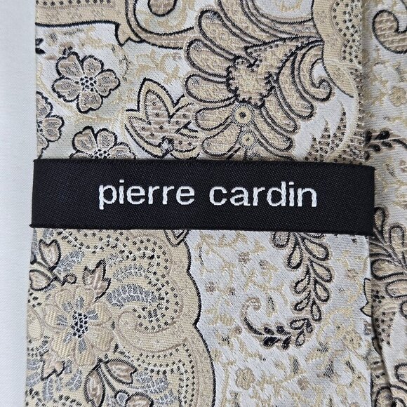 Pierre Cardin 100% Silk Men's Tie Cream Tan Brown Patterned Florals NWT - Picture 5 of 8